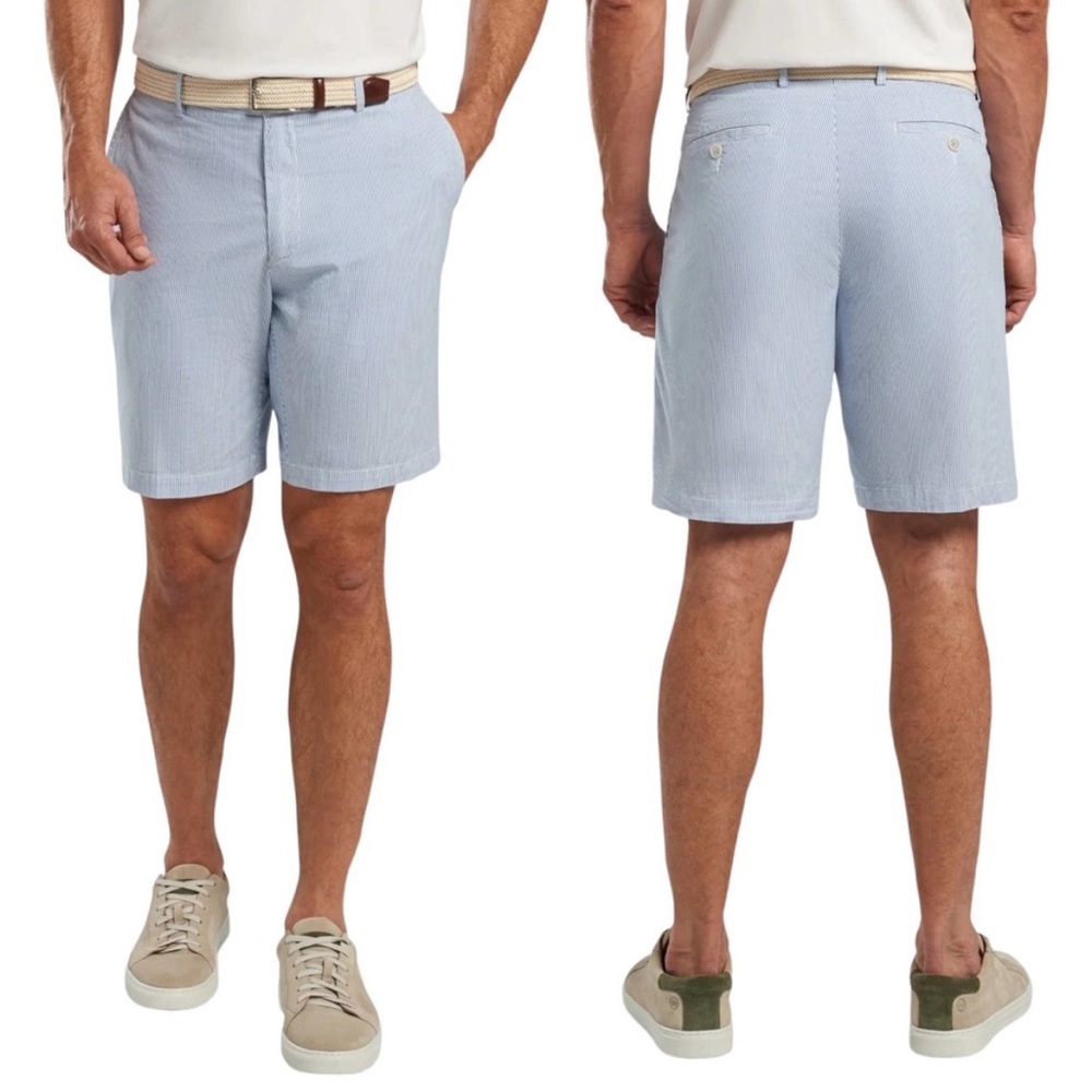 Peter Millar Seersucker Shorts Preppy Flat Front Striped Golf 9" Size 36
